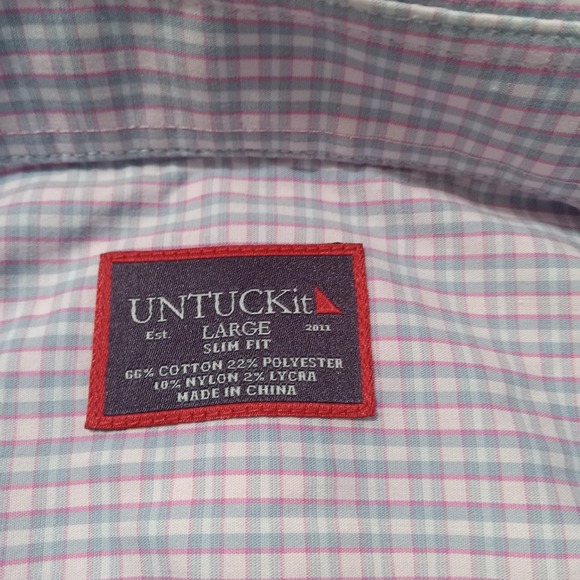 Untuckit Long Sleeve Slim Fit Button Up Stretch Men's Large Pink/Red Check - Picture 3 of 6